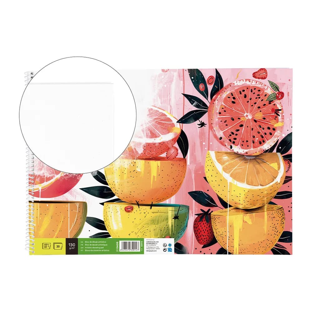 Liderpapel Bloc dibujo liderpapel artistico espiral 460x325mm 20 hojas 130gr/m2 sin recuadro perforado