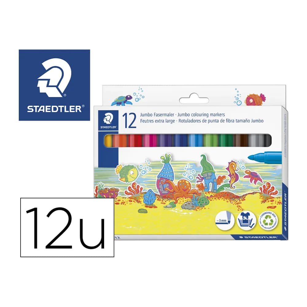 Staedtler Rotulador staedtler color jumbo trazo 3 mm estuche de 12 unidades colores surtidos