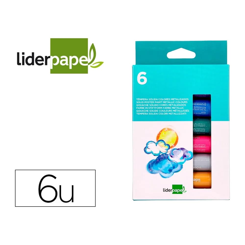 Liderpapel Tempera solida en barra liderpapel escolar 10 gr caja de 6 colores surtidos