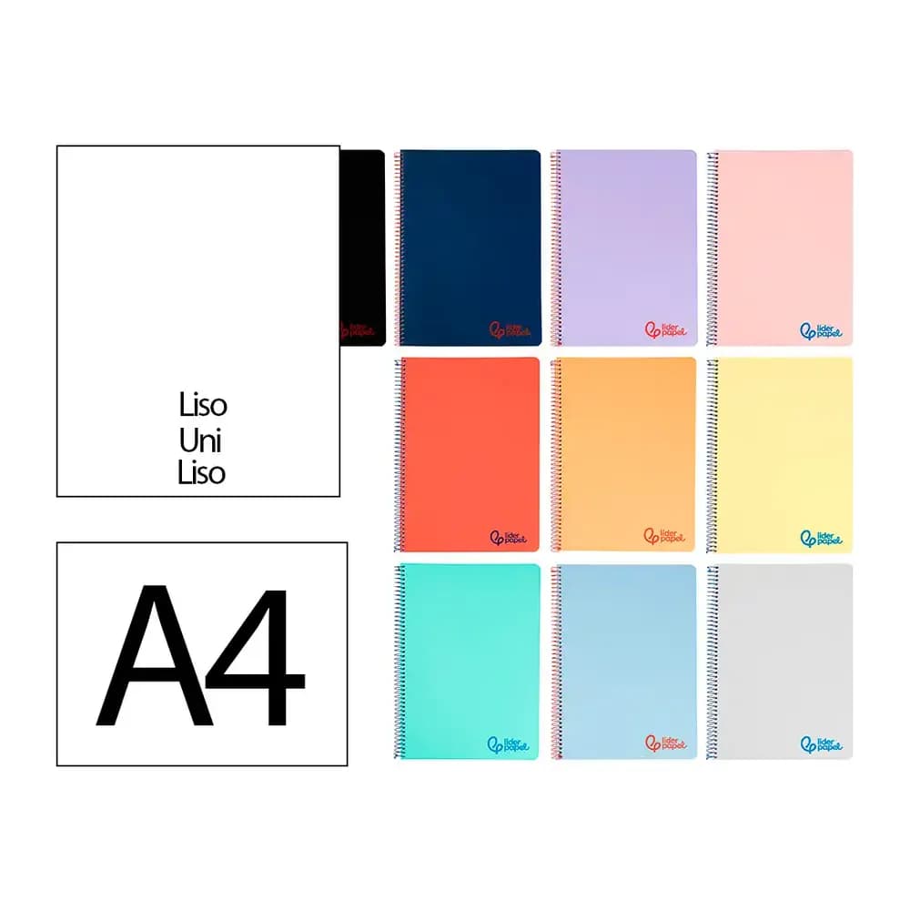Liderpapel Cuaderno espiral liderpapel a4 wonder tapa plastico 80h 90gr liso colores surtidos