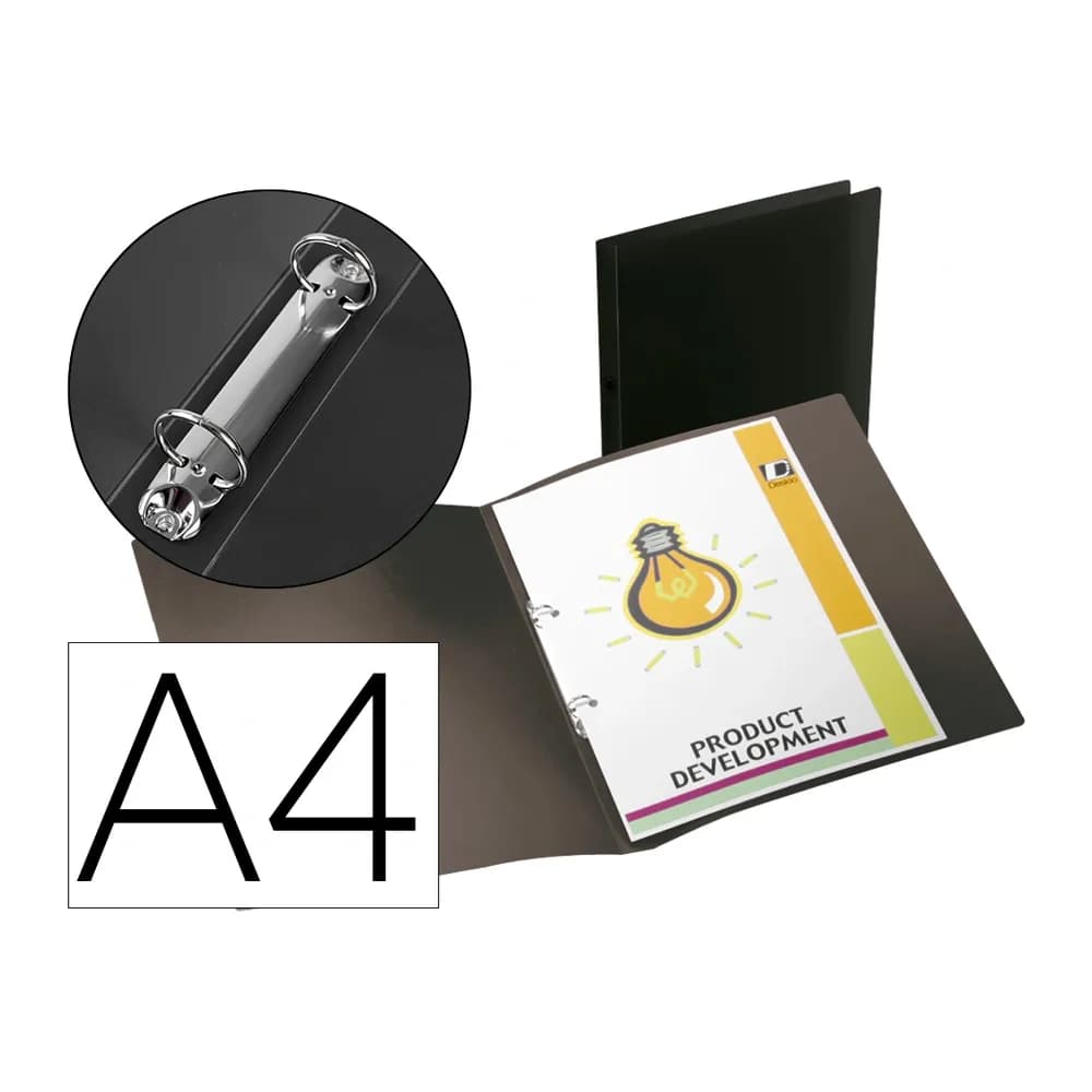 Liderpapel Carpeta liderpapel 2 anillas mixtas mini 15 mm polipropileno din a4 negro opaco