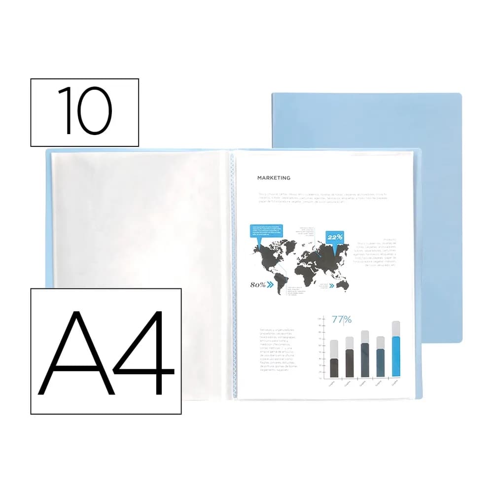 Liderpapel Carpeta liderpapel escaparate 10 fundas polipropileno din a4 celeste opaco