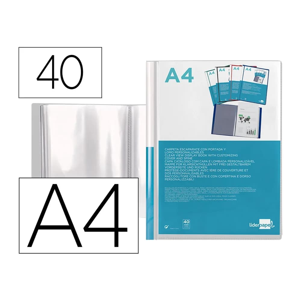 Liderpapel Carpeta liderpapel personaliza 40 fundas canguro polipropileno din a4 transparente portada y lomo
