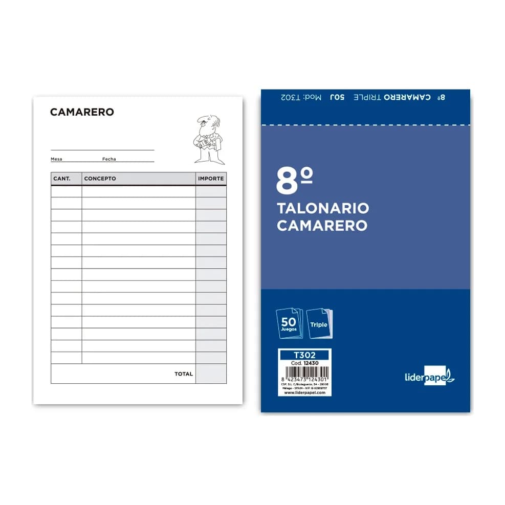 Liderpapel Talonario liderpapel camarero 8º original y 2 copias t302
