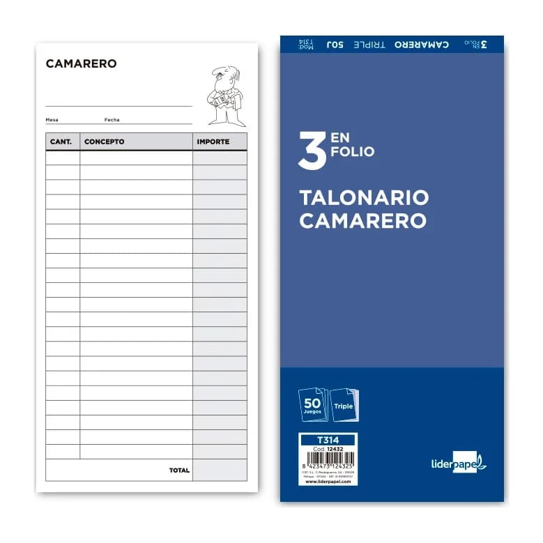 Liderpapel Talonario liderpapel camarero 3/fº original y 2 copias t314