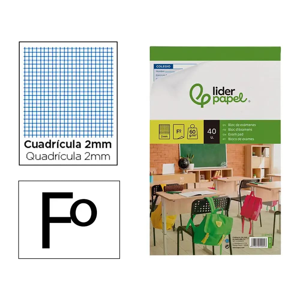 Liderpapel Bloc examenes liderpapel cuadro 2mm folio 40 hojas 60g/m2