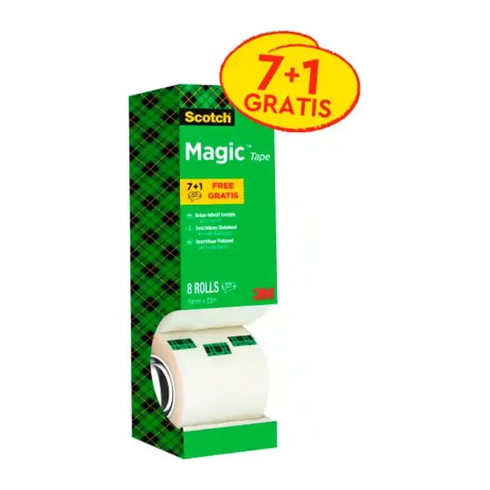 Scotch Cinta adhesiva scotch magic invisible 33 mt x 19 mm pack de 8 unidades