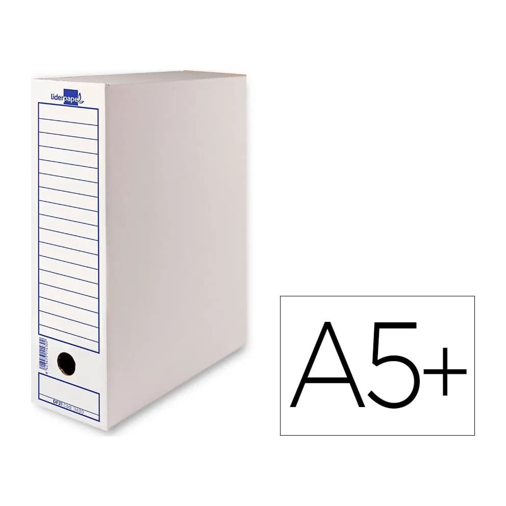 Liderpapel Caja archivo definitivo liderpapel 103 cuarto carton reciclado 325g/m2 lomo 105 mm blanco 278x105x213 mm
