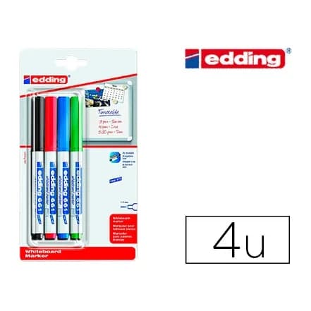 Edding Rotulador edding para pizarra blanca 661 punta redonda 1-2 mm blister de 4 unidades colores surtidas