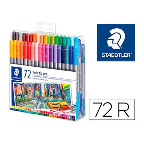 Staedtler Rotulador staedtler doble punta de fibra 3200 estuche de 72 unidades colores surtidos