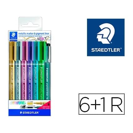 Staedtler Rotulador staedtler metalico 8323 blister de 6 unidades colores surtidos + 1 rotulador calibrado 308 c2-9