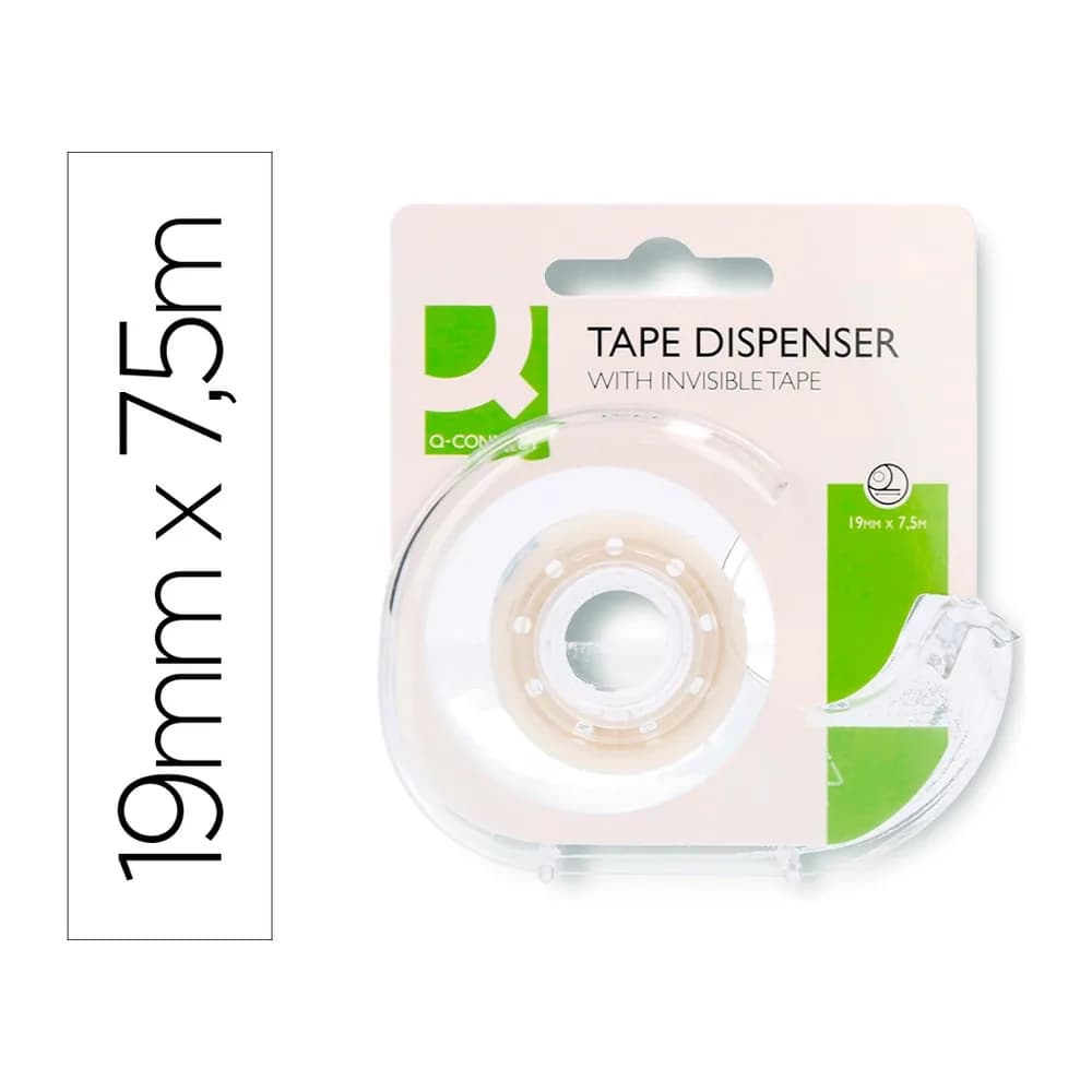 Q-connect Cinta adhesiva q-connect invisible 7,5 mt x 19 mm con portarrollo en blister