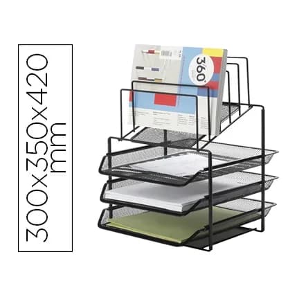Q-connect Bandeja clasificadora sobres q-connect kf17296 metalica rejilla negra 3 bandejas 300x350x420 mm