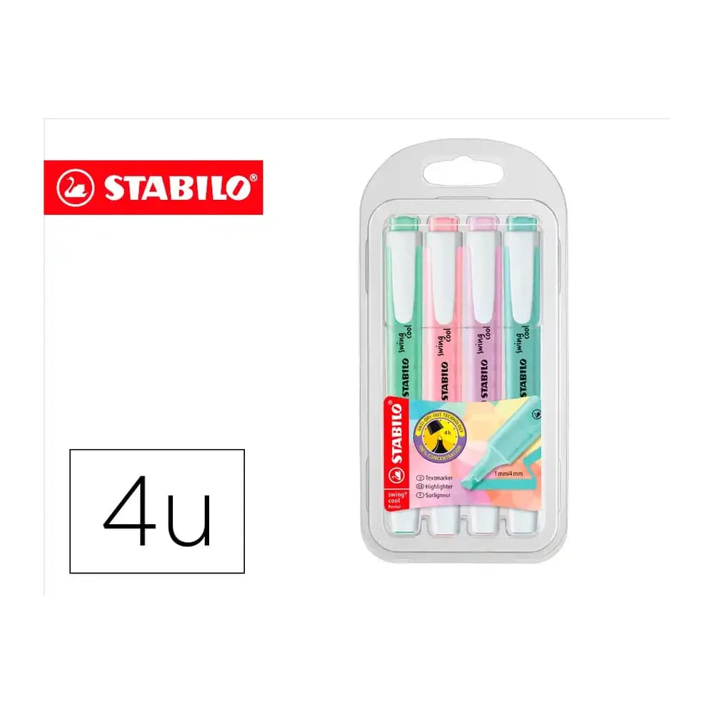 Stabilo Rotulador stabilo fluorescente swing cool color pastel bolsa de 4 unidades colores surtidos