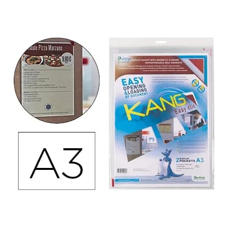 Djois Funda de presentacion djois adhesiva removible din a3 con esquina magnetica capacidad para 10 hojas pack