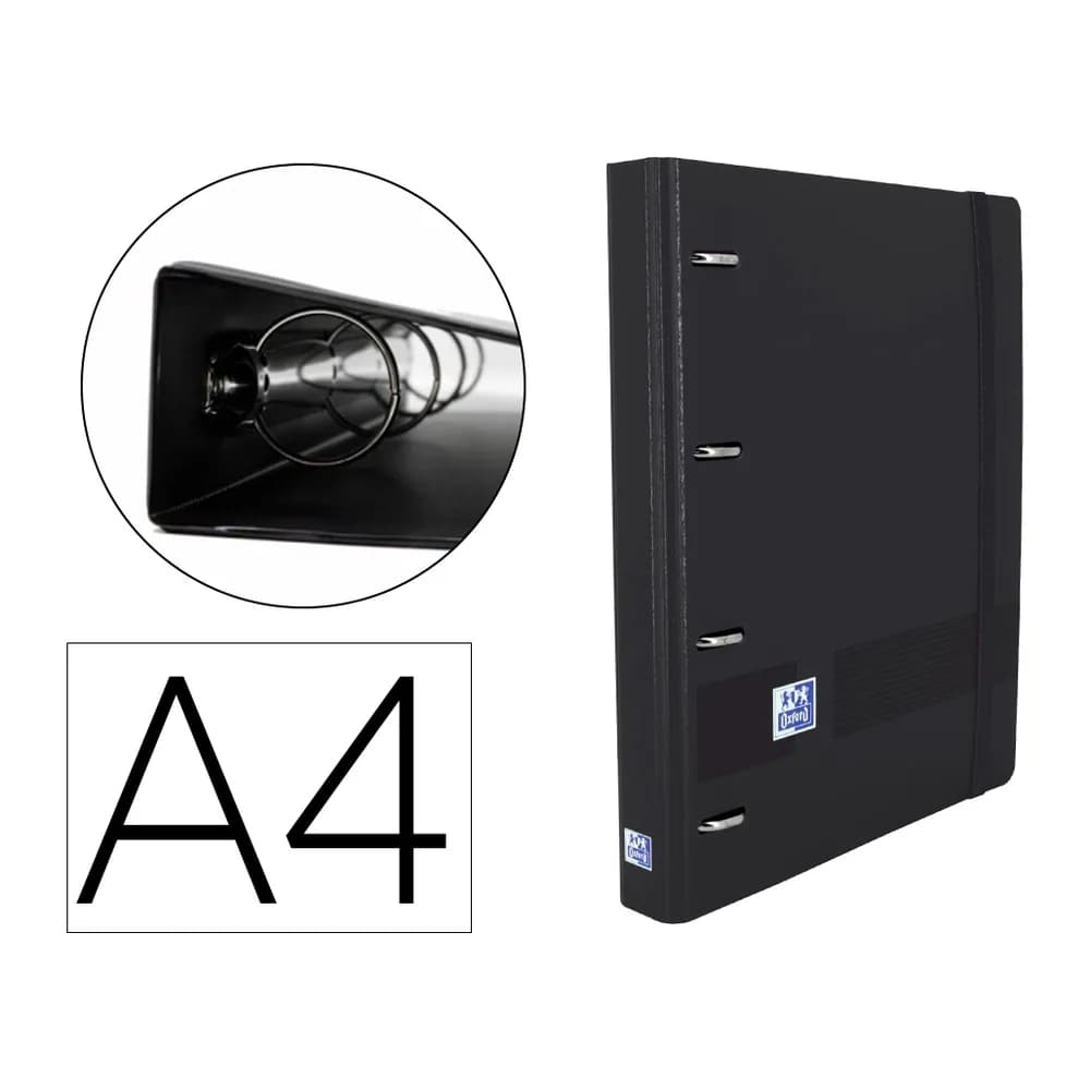 Oxford Carpeta con recambio oxford classic europeanbinder din a4+4 anillas 35 mm recambio 100 hcuadro 5 mm color negro