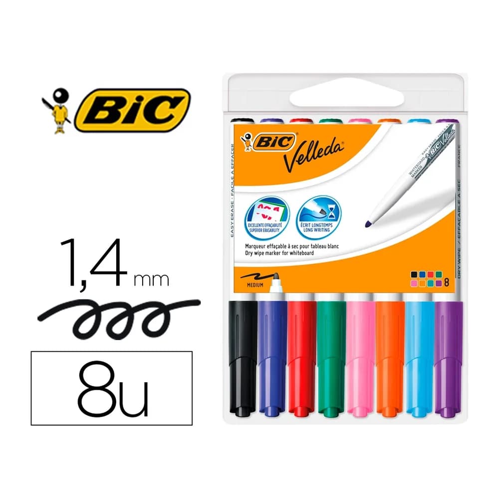 Bic Rotulador bic velleda para pizarra punta redonda 1,9 mm bolsa de 8 unidades colores surtidos
