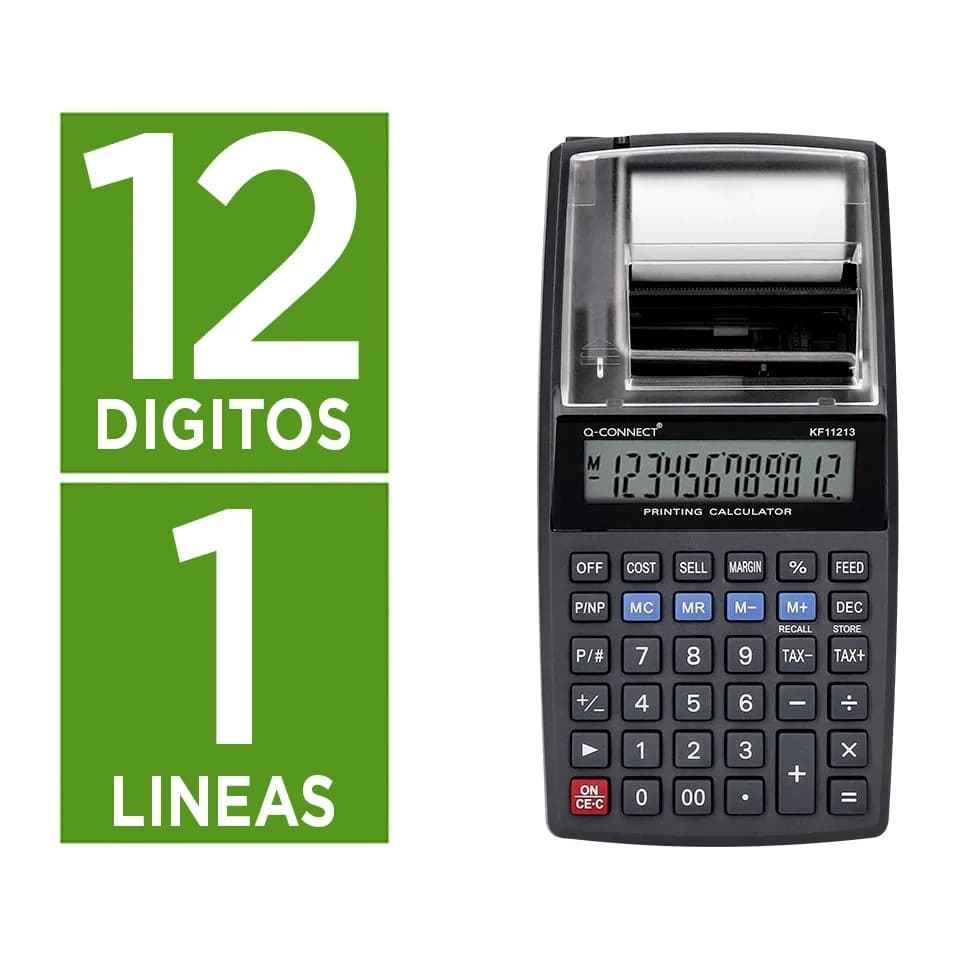 Q-connect Calculadora q-connect impresora pantalla papel kf11213 12 digitos tinta azul