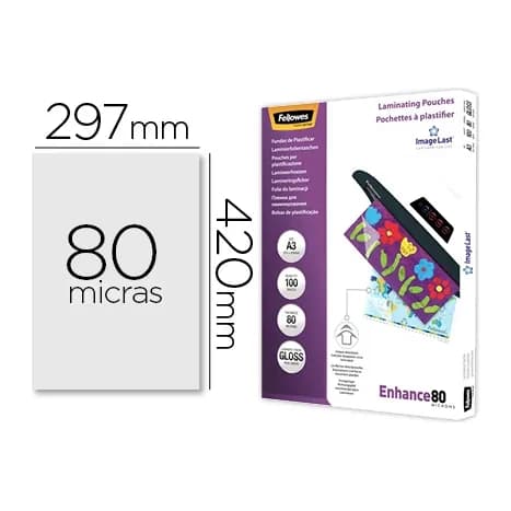 Fellowes Bolsa de plastificar fellowes brillo din a3 80 mc pack 100 unidades