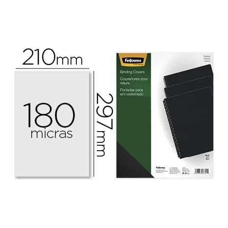 Fellowes Tapa de encuadernacion fellowes din a4 pvc opaco negro 180 micras pack de 100 unidades