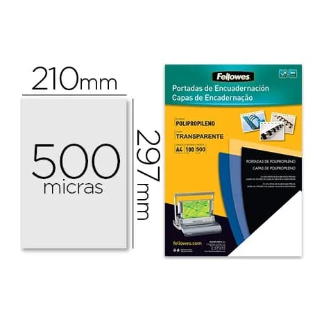 Fellowes Tapa de encuadernacion fellowes din a4 polipropileno transparente 450 micras pack de 100 unidades