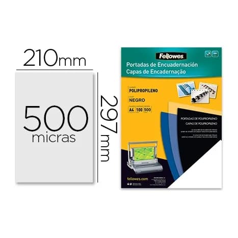 Fellowes Tapa de encuadernacion fellowes din a4 polipropileno negro 500 micras pack de 100 unidades