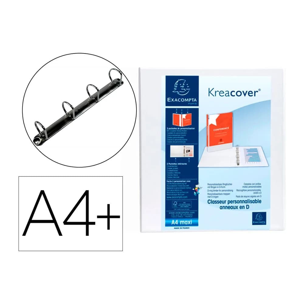 Exacompta Carpeta exacompta canguro 4 anillas 40 mm din a4+ carton forrado polipropileno personalizable 3 bolsillos