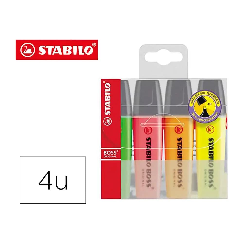 Stabilo Rotulador stabilo boss fluorescente 70 estuche de 4 unidades colores surtidos