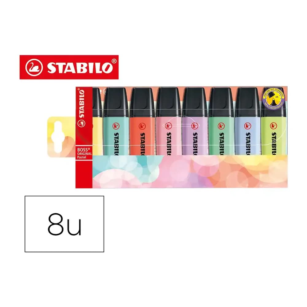 Stabilo Rotulador stabilo boss fluorescente 70 pastel estuche de 8 unidades colores surtidos