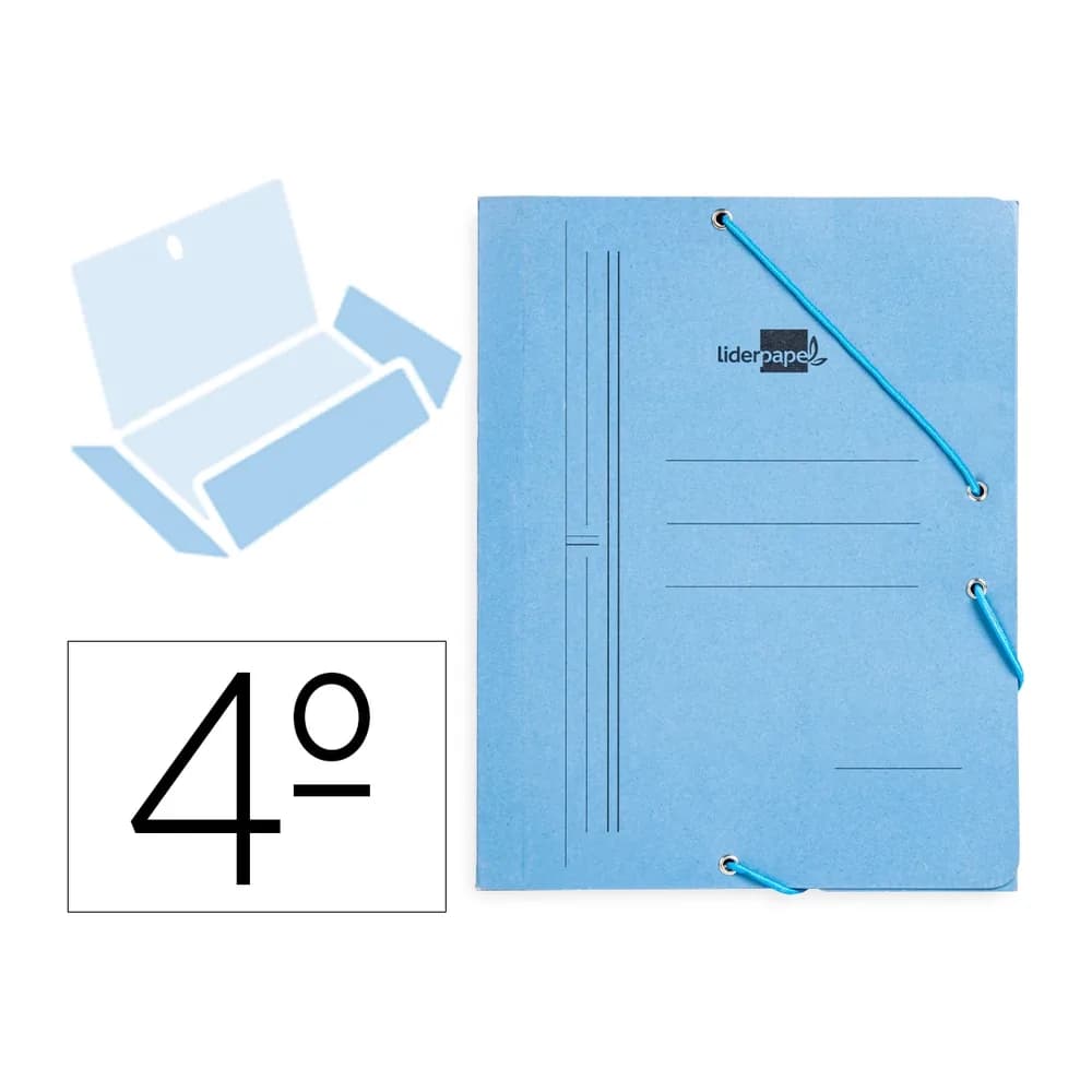 Liderpapel Carpeta liderpapel gomas tres solapas carton pintado cuarto color azul