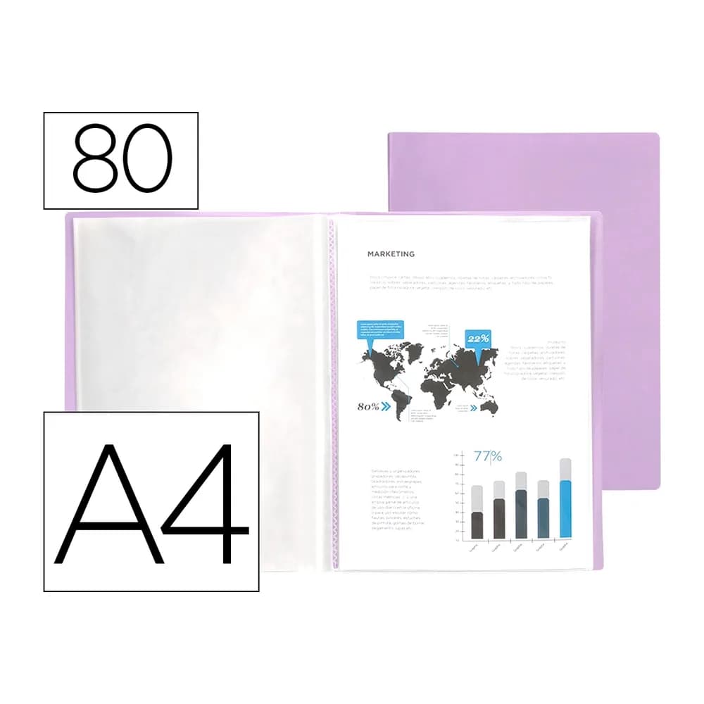 Liderpapel Carpeta liderpapel escaparate 80 fundas polipropileno din a4 lavanda opaco