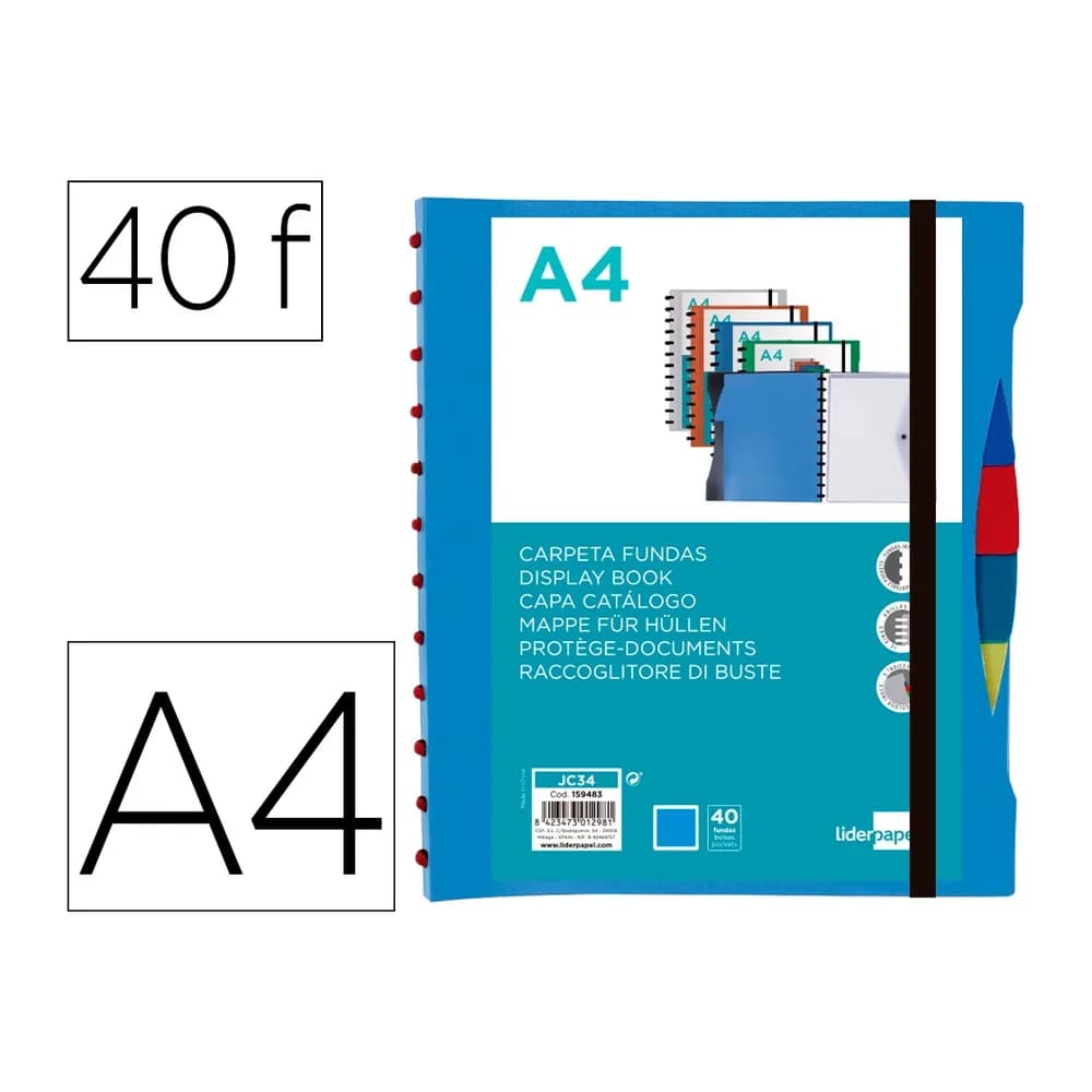 Liderpapel Carpeta liderpapel a4 con 40 fundas intercambiables 5 sep sobre y gomilla portada y lomo personalizable