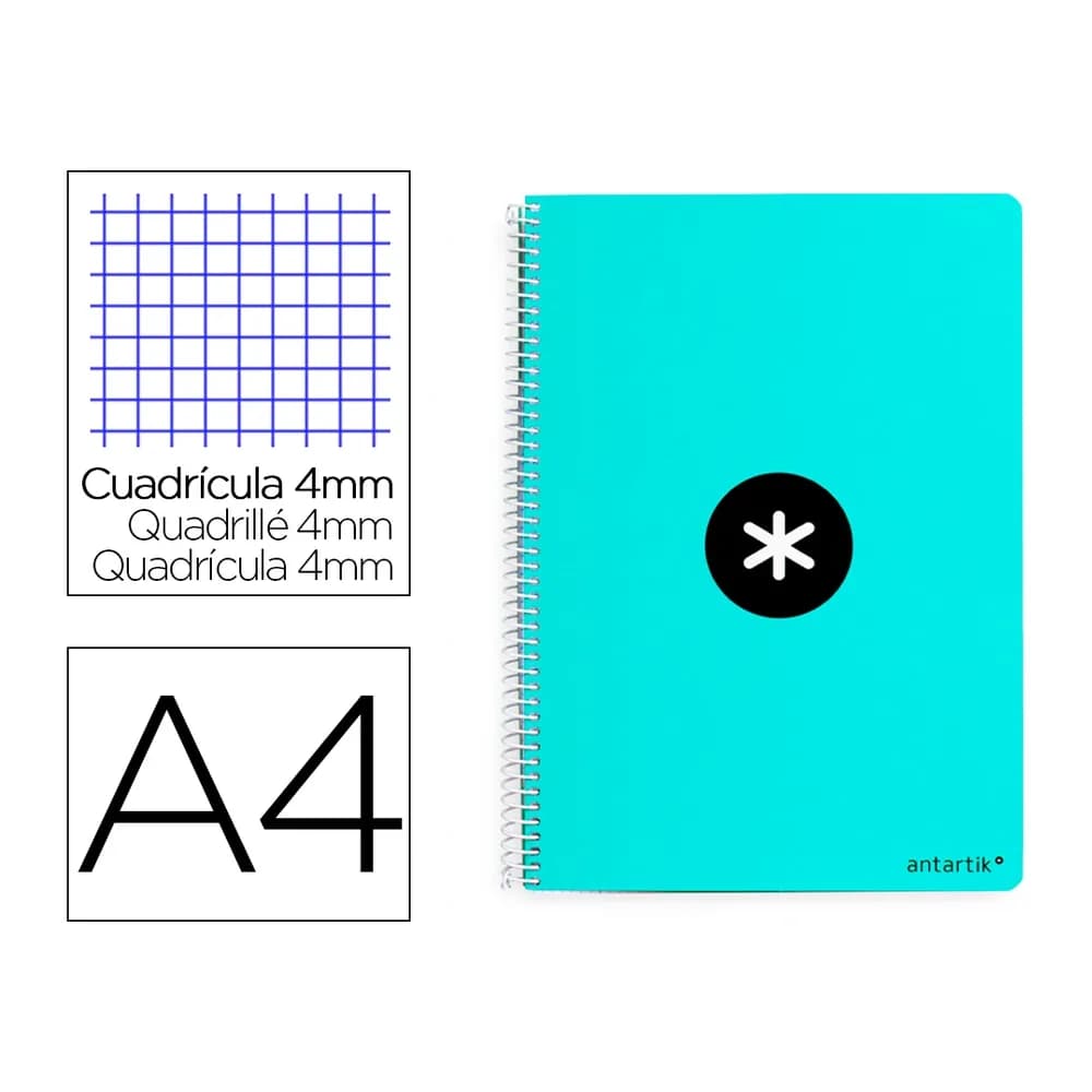Antartik Cuaderno espiral a4 antartik tapa dura 80h 90gr cuadro 4mm con margen color menta