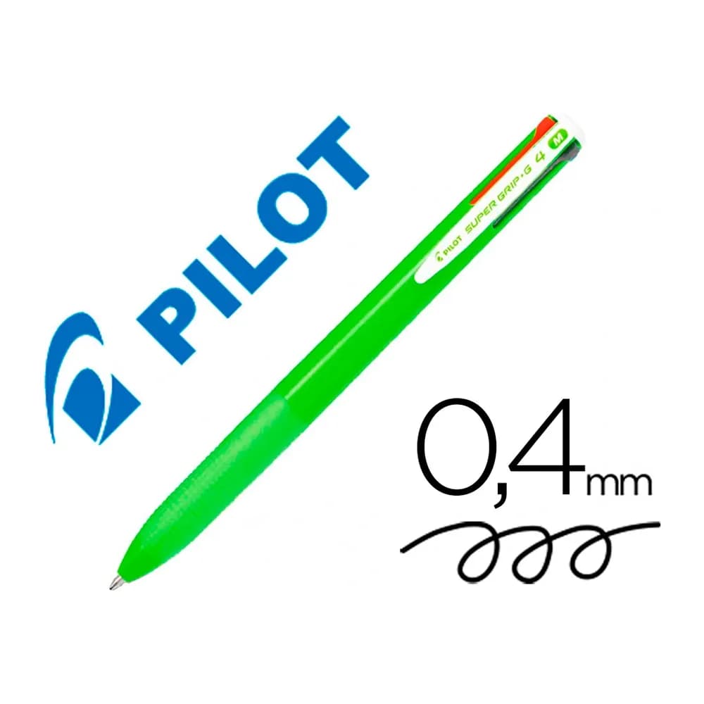 Pilot Boligrafo pilot super grip g 4 colores retractil sujecion de caucho tinta base de aceite cuerpo color verde