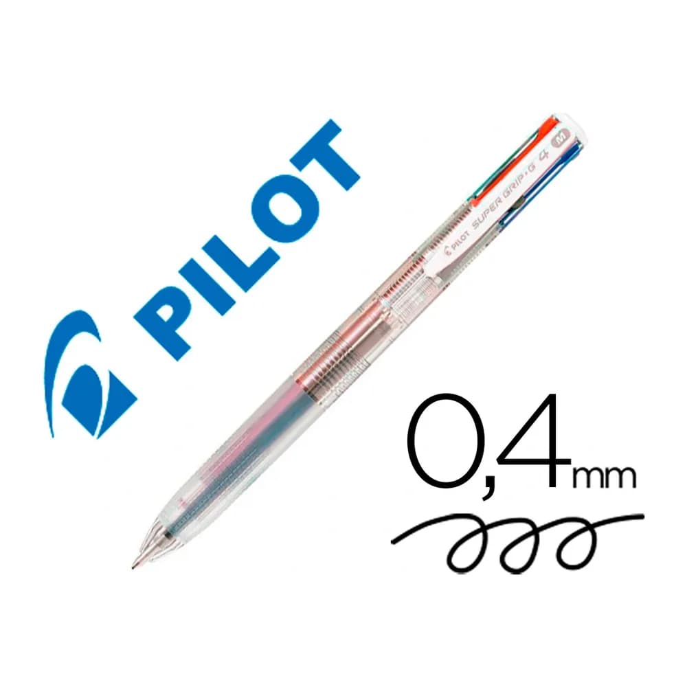 Pilot Boligrafo pilot super grip g 4 colores retractil sujecion de caucho tinta base de aceite cuerpo transparente