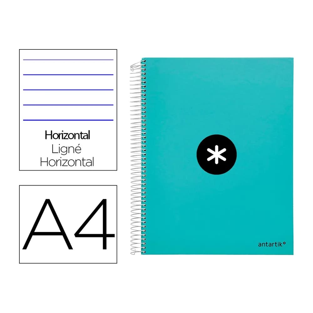 Antartik Cuaderno espiral a4 micro antartik tapa forrada 120h 90 gr horizontal 5 bandas 4 taladores color menta