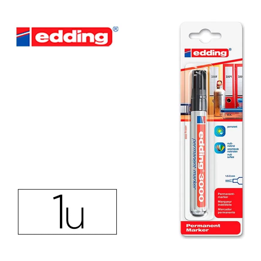 Edding Rotulador edding marcador permanente 3000 negro n.1 punta redonda 1,5-3 mm blister de 1 unidad