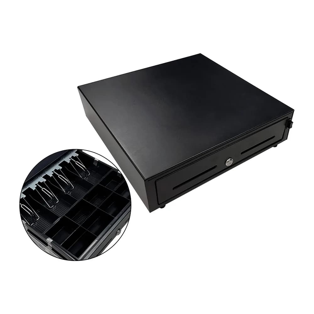 Seypos Cajon portamonedas 8 monederos 4 billeteros apertura manual y llave color negro 410x415x110 mm