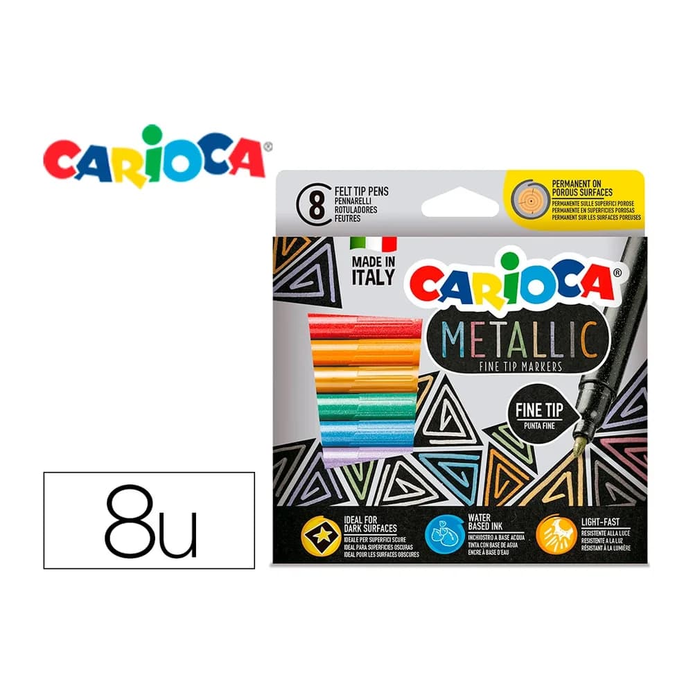 Carioca Rotulador carioca metallic punta fina caja de 8 unidades colores surtidos