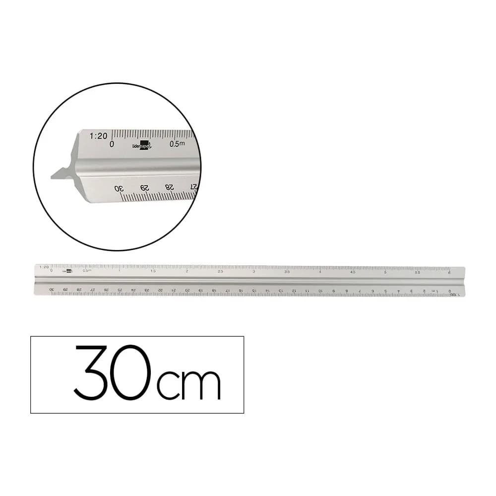Liderpapel Escala liderpapel aluminio forma triangular con funda protectora longitud 30 cm 1:20 1:25/1:50/1:75/1:100/1:150