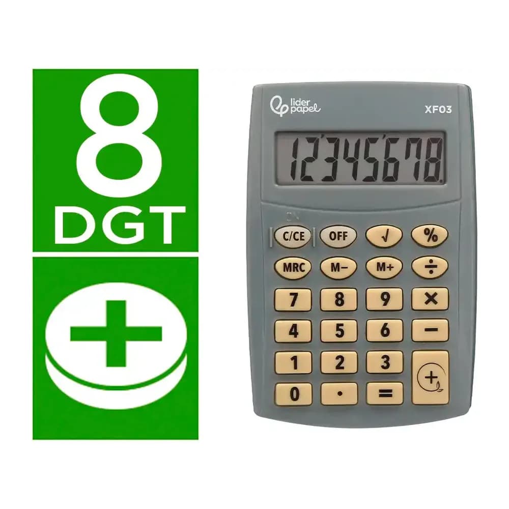 Liderpapel Calculadora liderpapel bolsillo xf03 8 digitos pilas color gris 99x64x9 mm