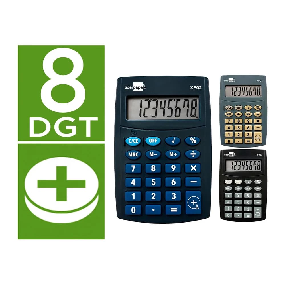 Liderpapel Calculadora liderpapel bolsillo xf04 8 digitos pilas 99x64x9 mm expositor de 16 unidades colores surtidos