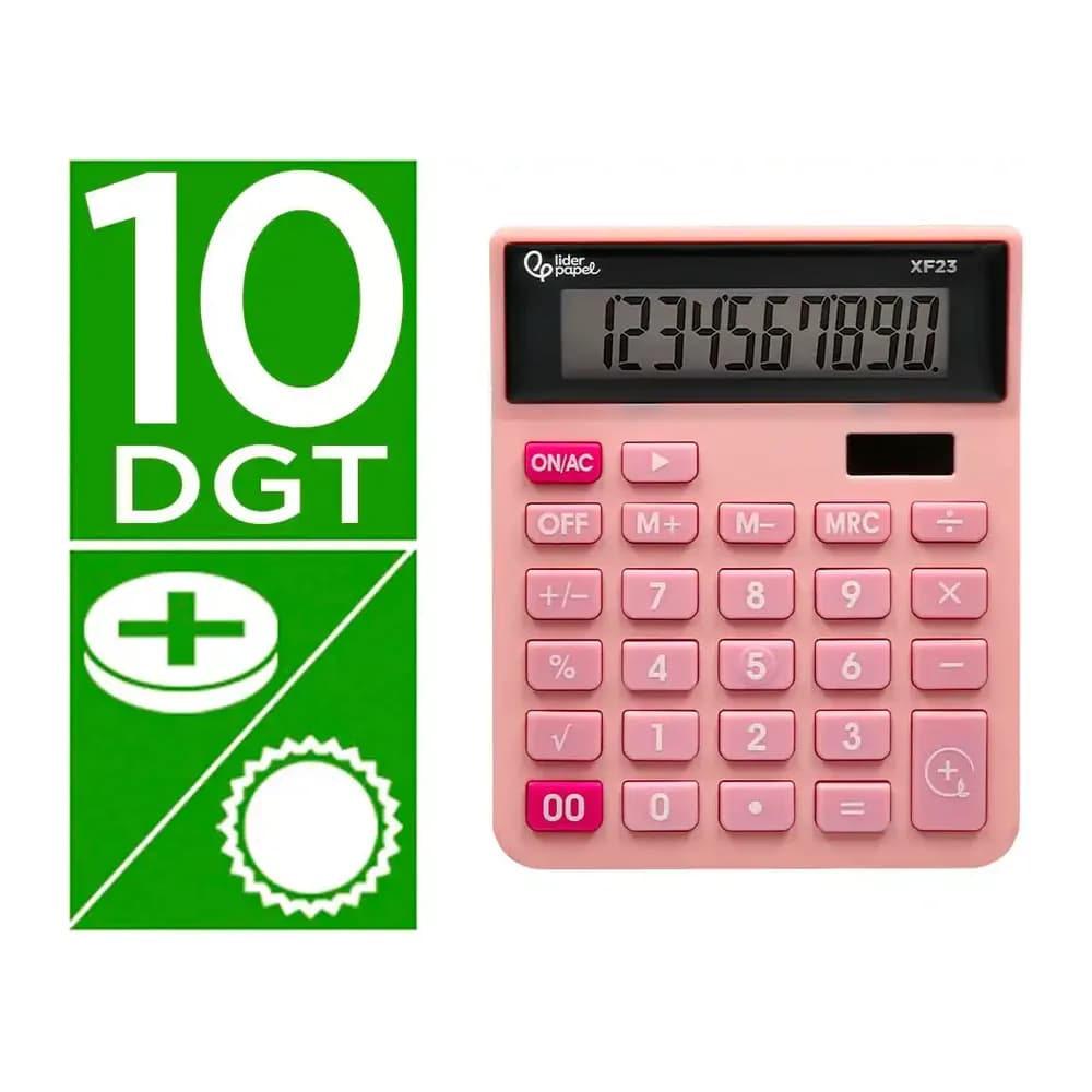 Liderpapel Calculadora liderpapel sobremesa xf23 10 digitos solar y pilas color rosa 127x105x24 mm