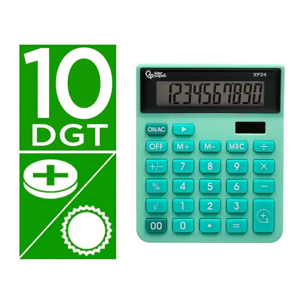 Liderpapel Calculadora liderpapel sobremesa xf24 10 digitos solar y pilas color verde 127x105x24 mm