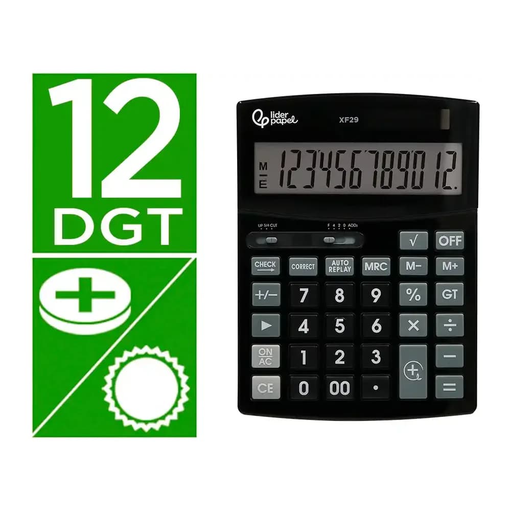 Liderpapel Calculadora liderpapel sobremesa xf29 12 digitos solar y pilas color negro 190x140x30 mm