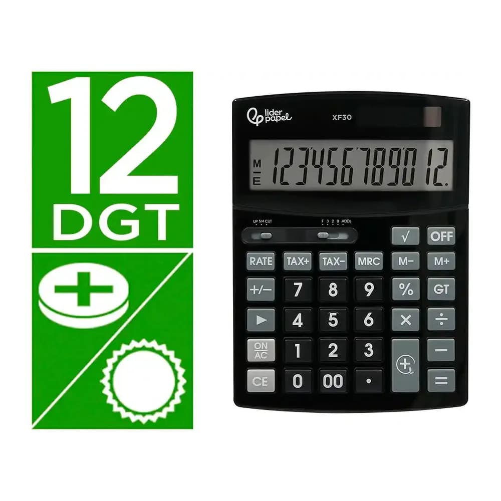 Liderpapel Calculadora liderpapel sobremesa xf30 12 digitos tasas solar y pilas color negro 190x140x30 mm