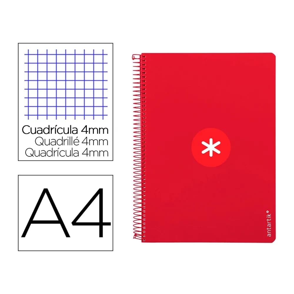 Antartik Cuaderno espiral a4 antartik tapa dura 80h 90gr cuadro 4mm con margen color frambuesa