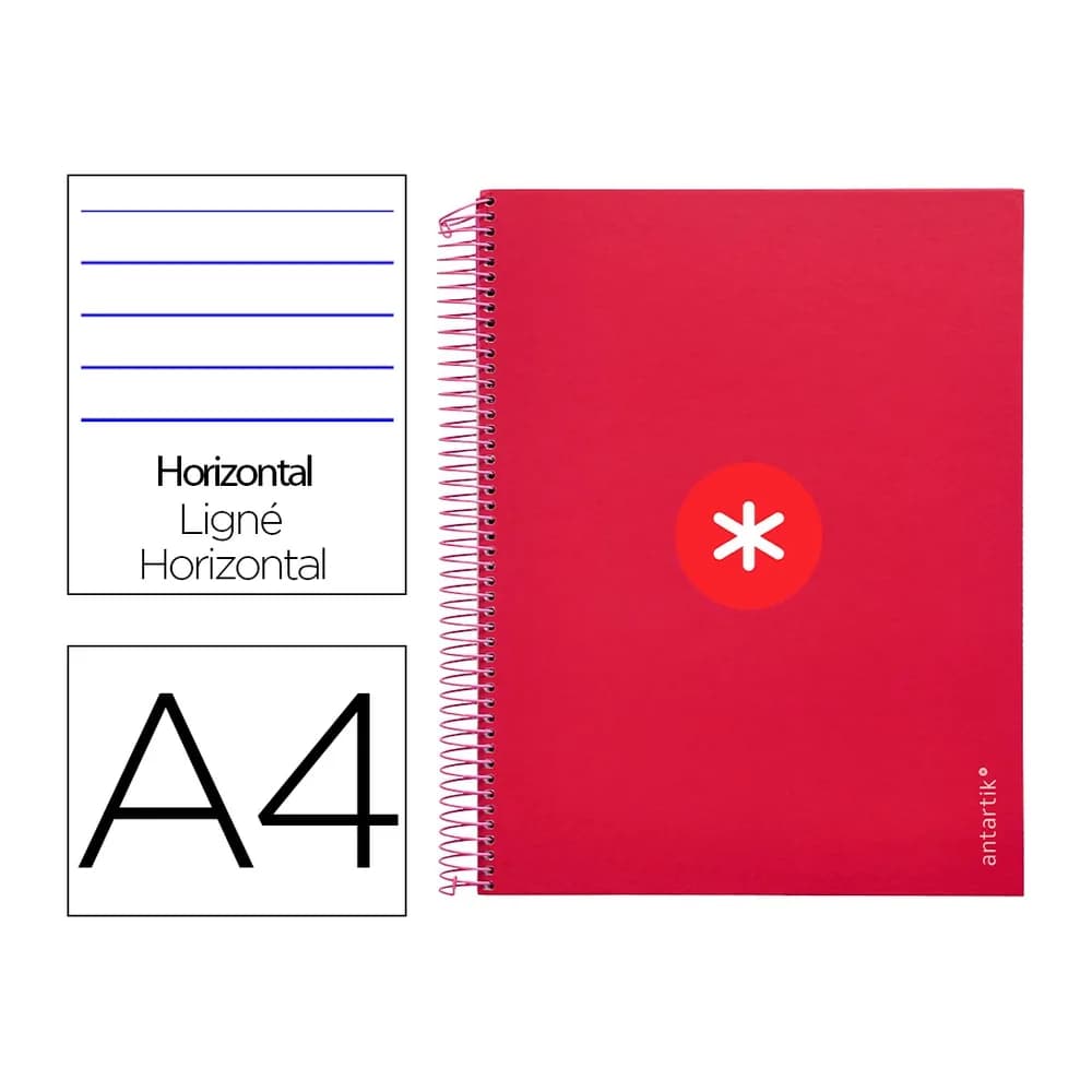 Antartik Cuaderno espiral a4 micro antartik tapa forrada 120h 90 gr horizontal 5 bandas 4 taladros color frambuesa