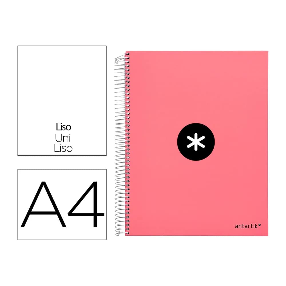 Antartik Cuaderno espiral a4 micro antartik tapa forrada 120h 90 gr liso 5 bandas 4 taladros color coral