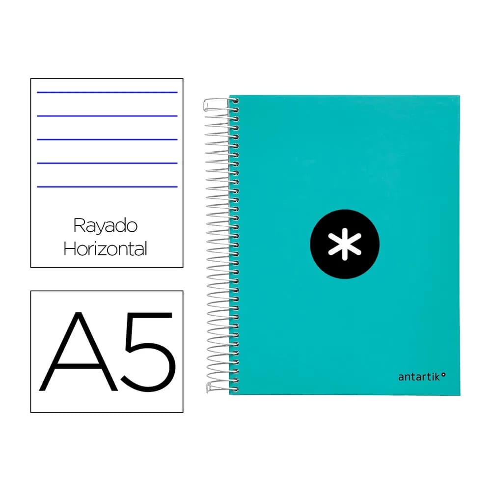 Antartik Cuaderno espiral a5 micro antartik tapa forrada120h 100 gr horizontal 5 banda6 taladros color menta
